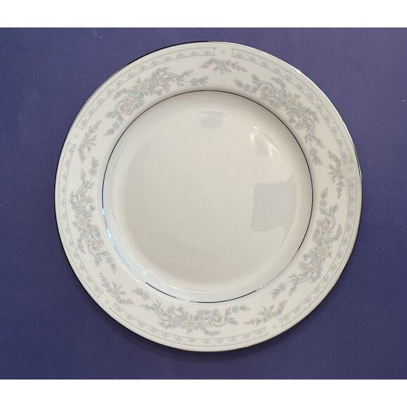 3 Somerset Bread Plates by Excel Blue Flower Band Blue Ribbons Platinum Trim - Picture 2 of 4
